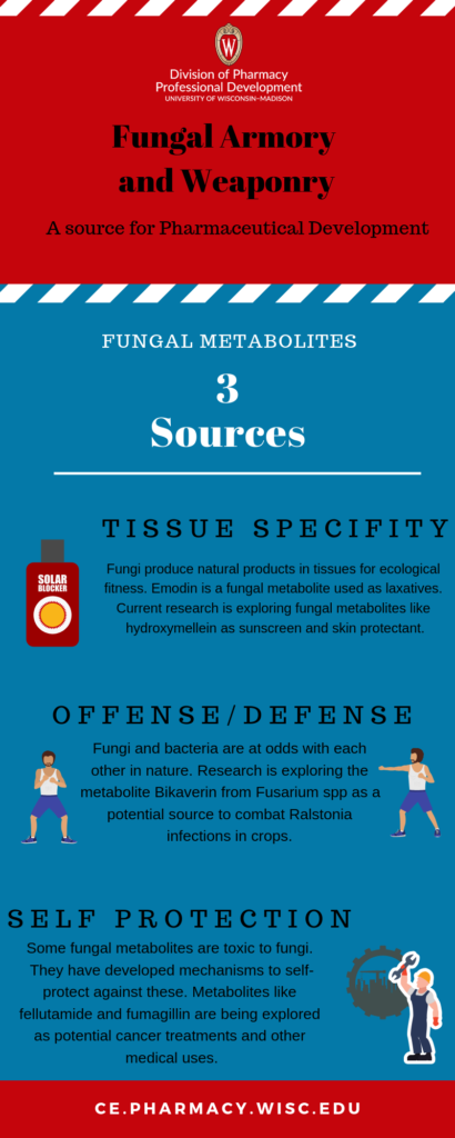 Infographic showing how Fungal Armory and Weaponry is a Source for Pharmaceutical Development